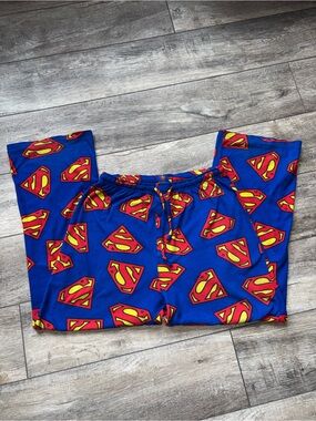 DC Comics Blue Superman Shield Lounge Pants with Red and Yellow Print